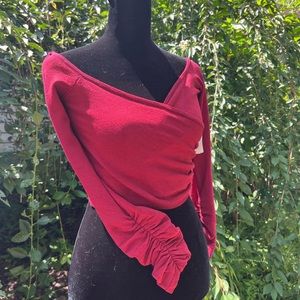 Windsor cropped burgundy wrap long sleeve sweater